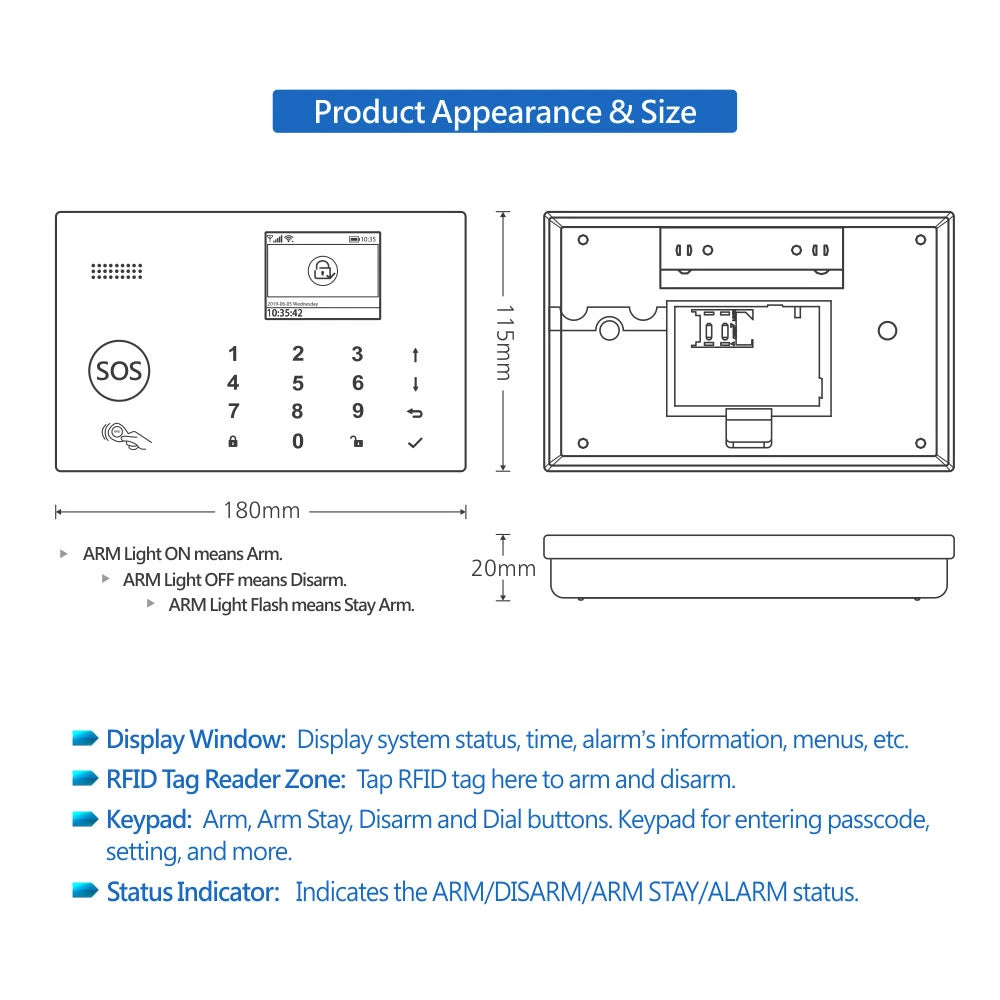 YECO SAS-10 Smart Alarm Security System - Wifi & 4G GSM Connection, Motion and Door/Window Sensor, Mobile Compatible