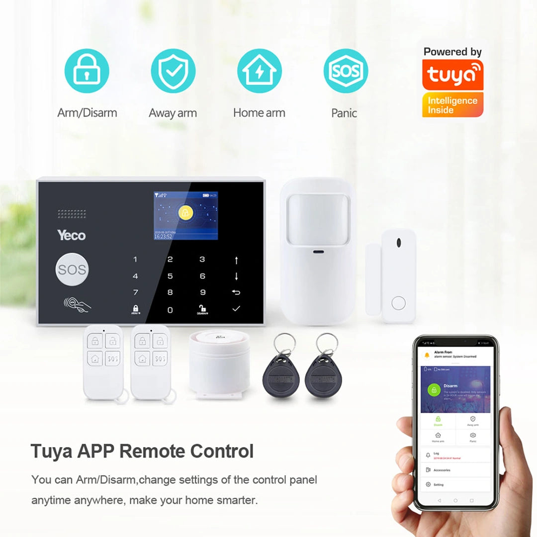 YECO SAS-10 Smart Alarm Security System - Wifi & 4G GSM Connection, Motion and Door/Window Sensor, Mobile Compatible