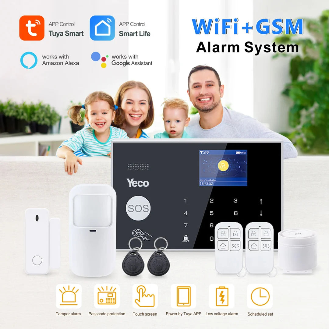 YECO SAS-10 Smart Alarm Security System - Wifi & 4G GSM Connection, Motion and Door/Window Sensor, Mobile Compatible