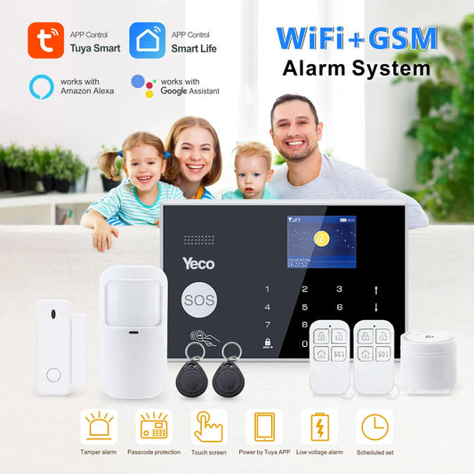 YECO SAS-10 Smart Alarm Security System - Wifi & 4G GSM Connection, Motion and Door/Window Sensor, Mobile Compatible