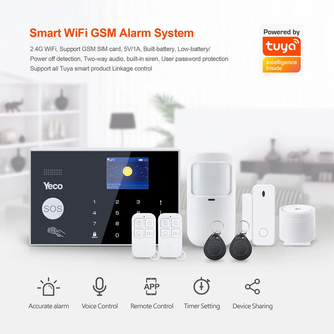 YECO SAS-10 Smart Alarm Security System - Wifi & 4G GSM Connection, Motion and Door/Window Sensor, Mobile Compatible